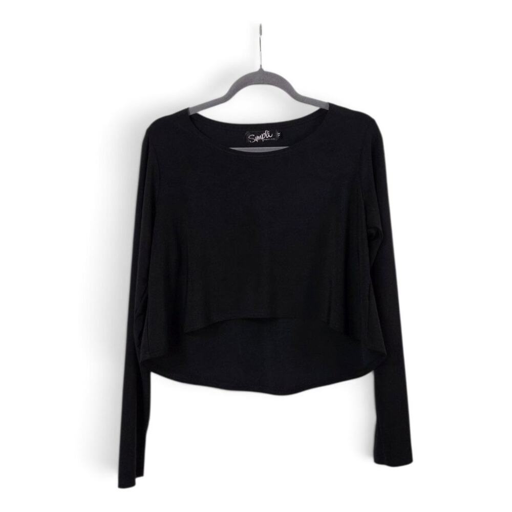 Sympli Canada Black Long Sleeve Comfortable Layered Crop Top Womens Size 12